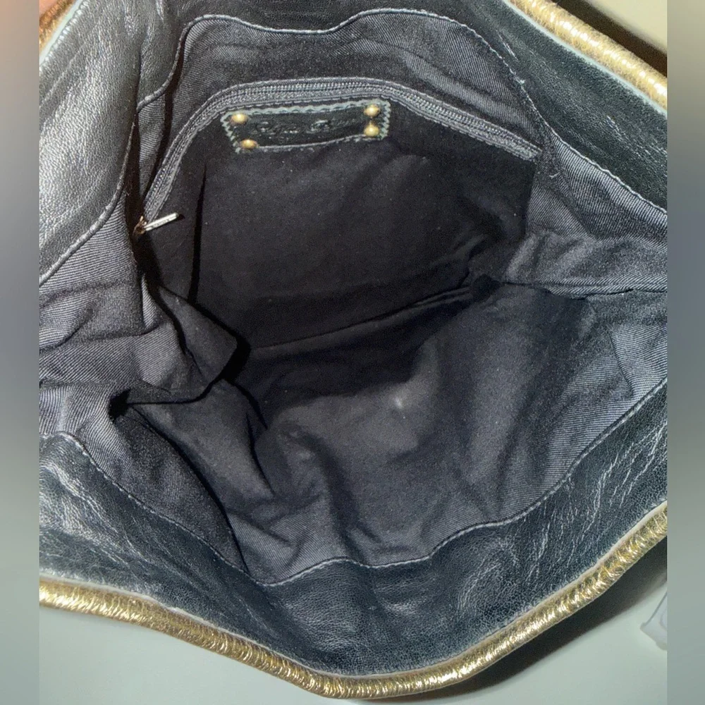 Lyla Black Leather Clutch with Gold Trim